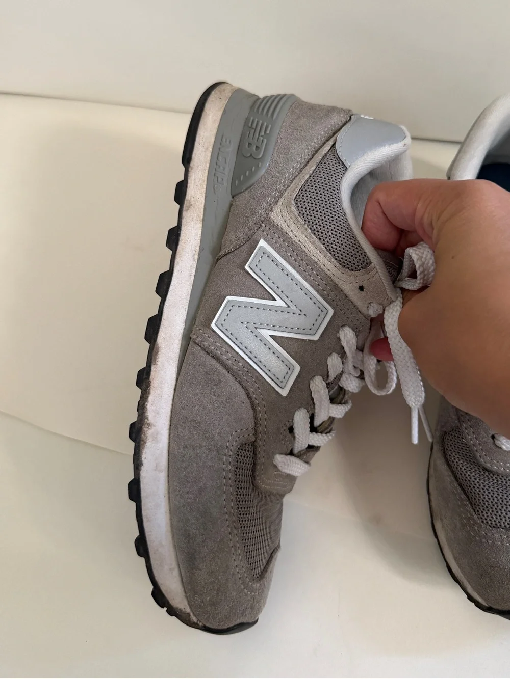 New Balance Women’s 574 Grey and White Lace-Up Sneakers